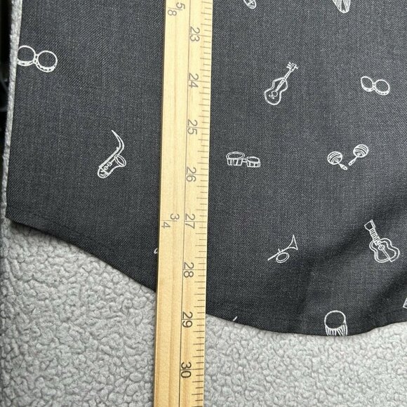 Nat Nast Shirt Mens Medium Silk Wool Blend Black Music Print Band Lounge Party M - Picture 16 of 16